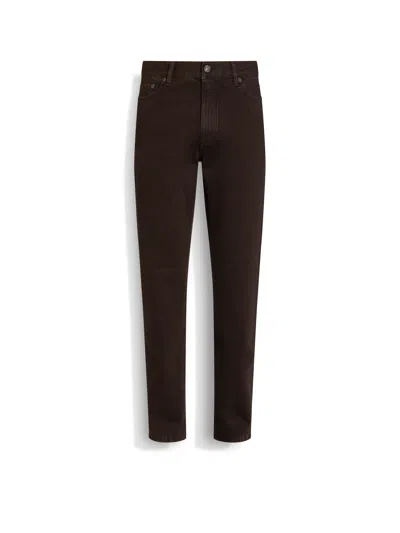 ZEGNA JEAN ROCCIA EN COTON MARRON FONCÉ DÉLAVÉ