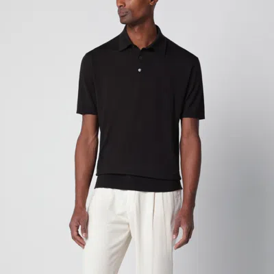 Zegna Dark Brown Wool Polo In Black