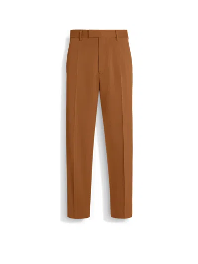 ZEGNA DARK FOLIAGE COTTON AND WOOL PANTS
