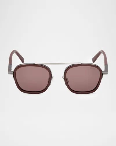 Zegna Dark Foliage Orizzonte I 51mm Metal/acetate Navigator Sunglasses In Brown
