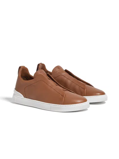 ZEGNA BASKETS TRIPLE STITCH SECONDSKIN FOLIAGE FONCÉ