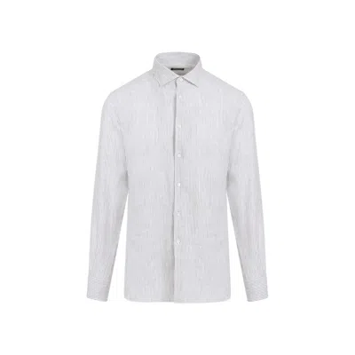 Zegna Dark Grey Linen Oasi Shirt In White
