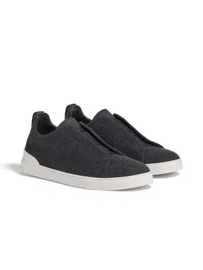 ZEGNA LIGHT BLACK TRIPLE STITCH OASI CASHMERE SNEAKERS