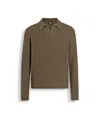 Zegna Oasi Cashmere Polo Shirt In Dark Khaki Mélange