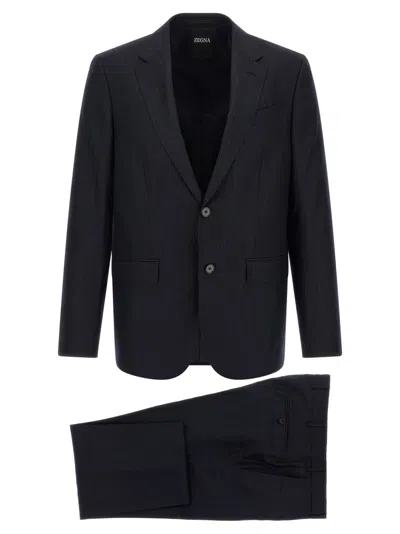 Zegna Dark Navy Notched Lapel Suit In Yellow