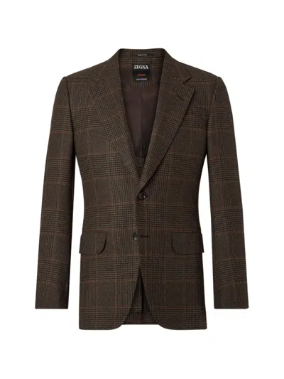 Zegna Dark Olive Green And Black Oasi Cashmere Jacket In Brown
