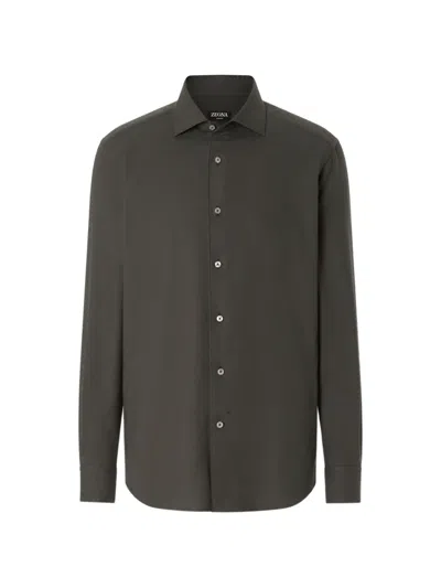 Zegna Dark Olive Green Cashco Shirt In Animal Print
