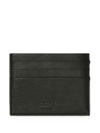 Zegna Dark Olive Green Secondskin Card Case In Black
