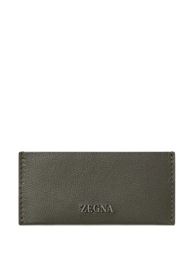 Zegna Dark Olive Green Secondskin Card Case In Brown