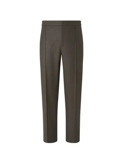 Zegna Dark Olive Green Wool Silk And Cashmere Pants In Gray