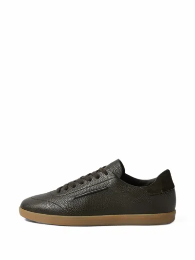Zegna Dark Olive-green Leather 232 Sneakers In Black