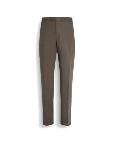 ZEGNA PANTALON EN OASI LINO TAUPE FONCÉ