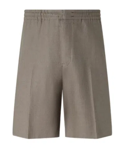 Zegna Dark Taupe Oasi Lino Shorts In Brown