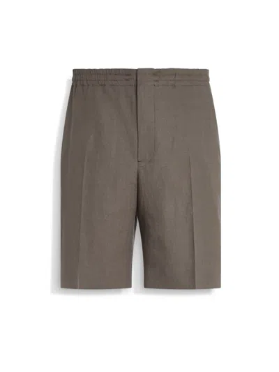 ZEGNA DARK TAUPE OASI LINO SHORTS
