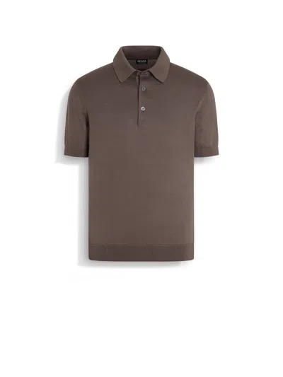 Zegna Polo En Premium Cotton Taupe Foncé