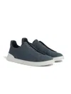 Zegna Baskets Triple Stitch En Coton, Lin Et Cuir Bleu Sarcelle Foncé In Dark Teal Blue