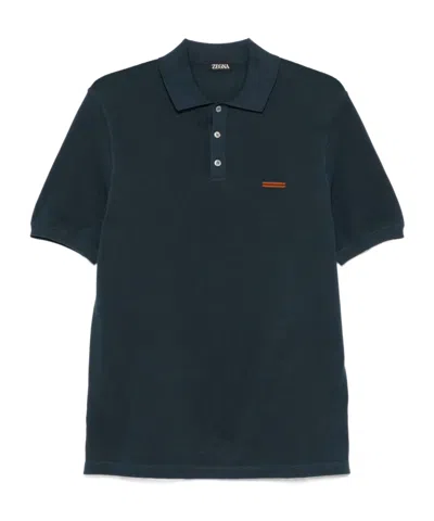 ZEGNA DARK TEAL BLUE COTTON POLO SHIRT