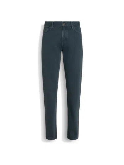 Zegna Dark Teal Blue Stone-washed Cotton Roccia Jeans In Navy