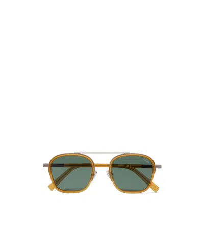 Zegna Dark Yellow Orizzonte I Acetate And Metal Sunglasses