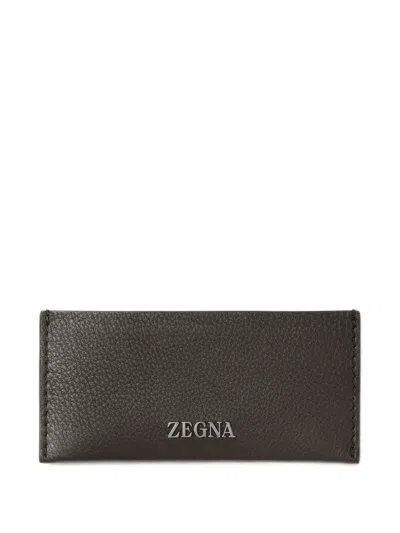 Zegna Dark-brown Secondskin Card Case In Black