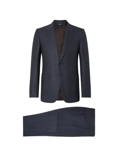 Zegna Dark-grey Trofeo 120mila Wool Suit In Blue