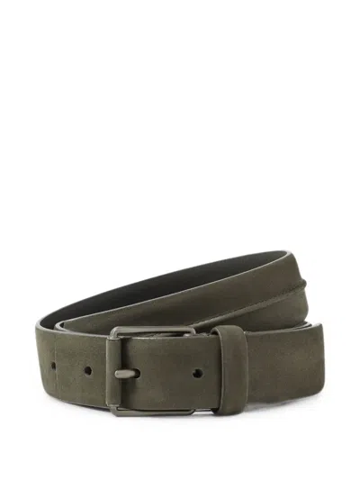 Zegna Dark-olive-green Nubuck Belt In Blue
