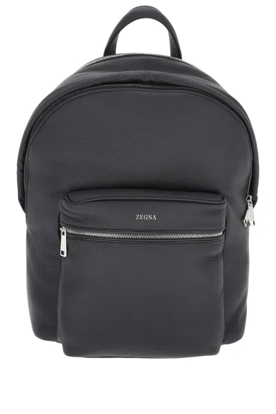 Zegna Deer Leather Backpack In Black
