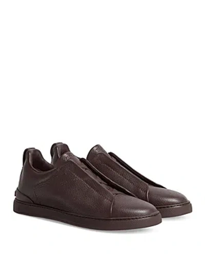 Zegna Deerskin Triple Stitch Sneakers In Dark Red