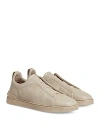 Zegna Triple Stitch Suede Sneaker In Medium Beige