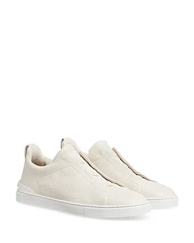 Zegna Deerskin Triple Stitch Sneakers In Off White