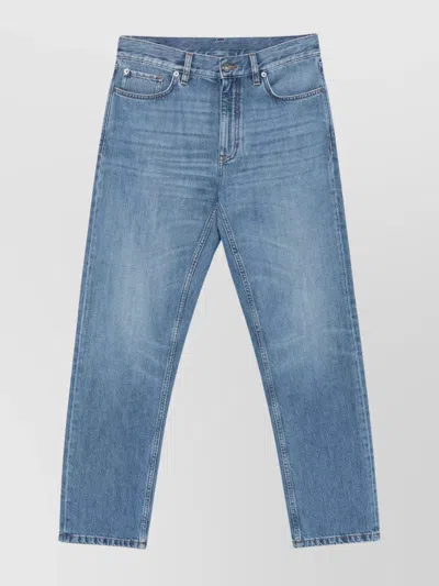 Zegna Denim Jeans With Belt Loops And Contrast Stitching In Blue
