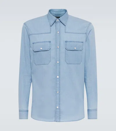 Zegna Denim Western Shirt In Blue