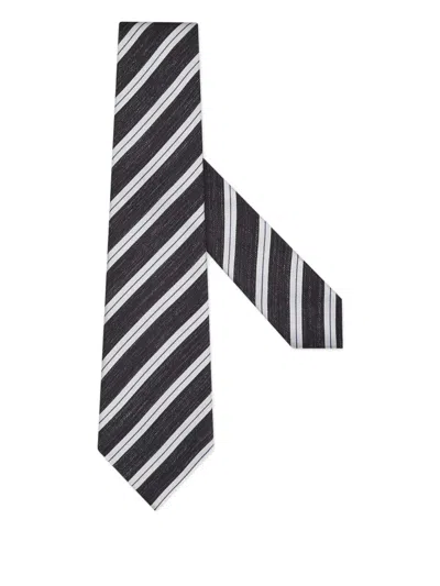 Zegna Diagonal-striped Silk Tie In Black