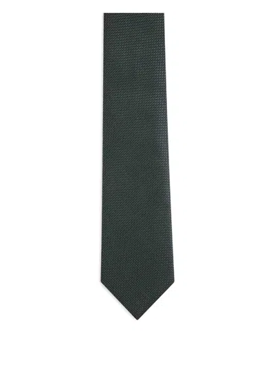 Zegna Dotted Silk Tie In Black