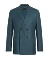 Zegna Teal Blue Cashmere Silk And Linen Jacket In Blue