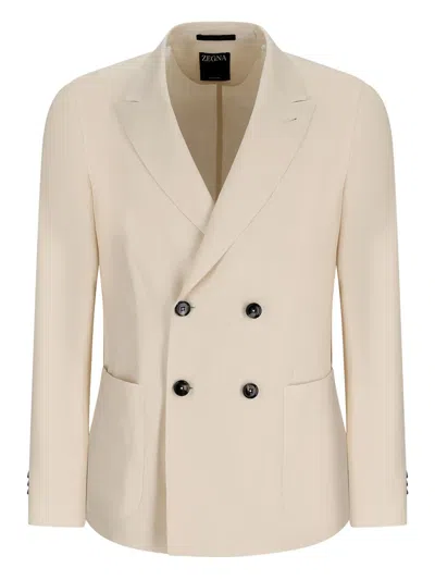 Zegna Double-breasted Blazer In Neutral