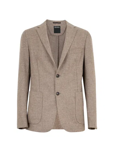 Zegna Double-breasted Blazer In Brown