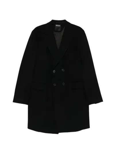 Zegna Double-breasted Coat In Black