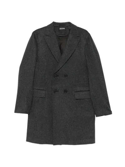 Zegna Double-breasted Coat In Gray