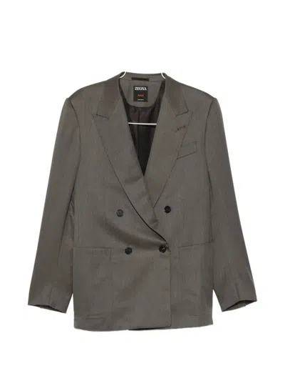 Zegna Double-breasted Wool Suit In Multi