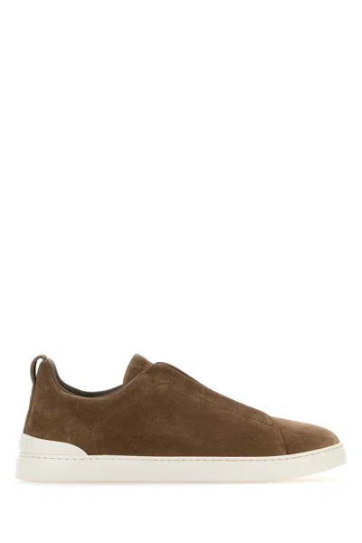 Zegna Dove Grey Suede Triple Stitch Slip Ons In Coc