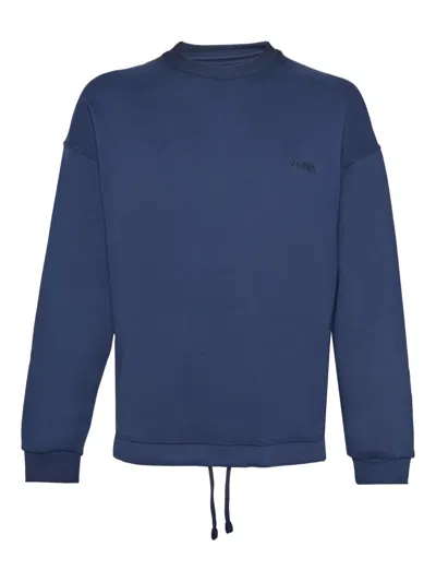 Zegna Drawstring Crew-neck Sweatshirt In Blue