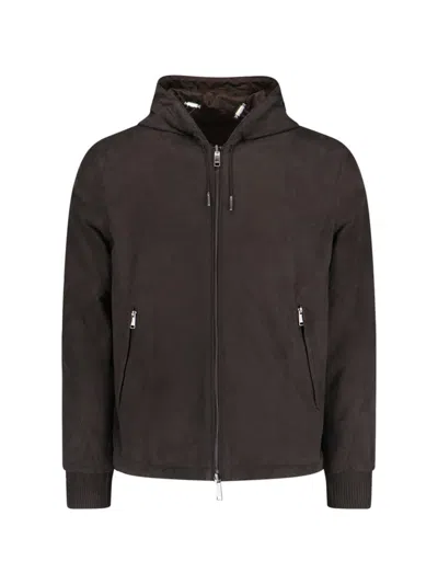 Zegna Drawstring Hooded Jacket In Brown