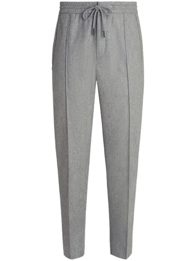 Zegna Wool-cashmere Drawstring Tailored Trousers In Grey