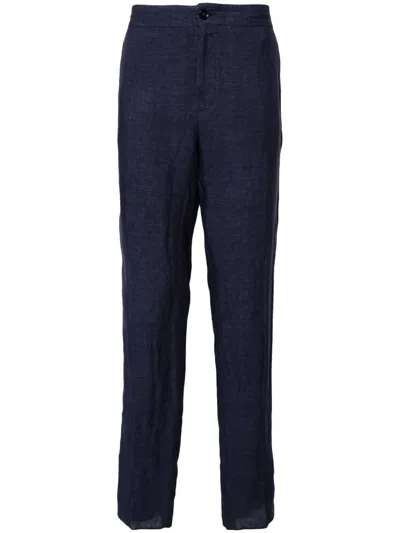 Zegna Drawstring-waist Linen Chinos In Blue