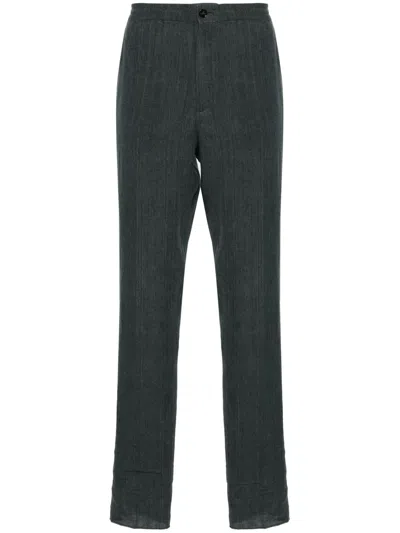 Zegna Drawstring-waist Linen Chinos In Gray