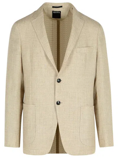 Zegna 'drop 7' Beige Linen Blend Jacket Men In Neutral