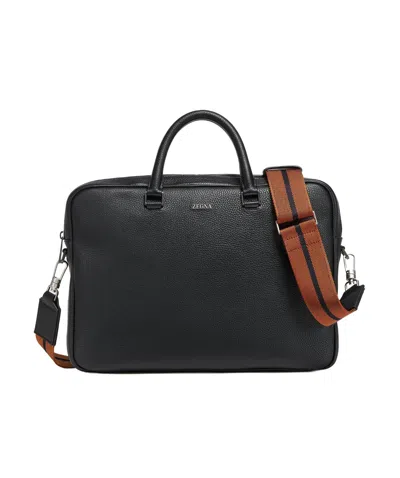 Zegna Edgy Logo-lettering Leather Briefcase In Black