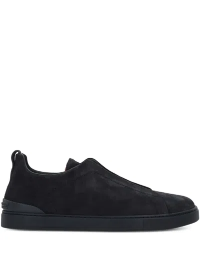 Zegna Elasticated-panel Suede Sneakers In Blue