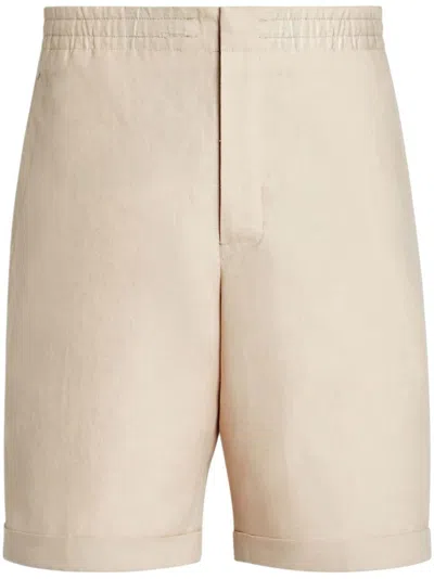 Zegna Leinenshorts Mit Elastischem Bund In Neutrals